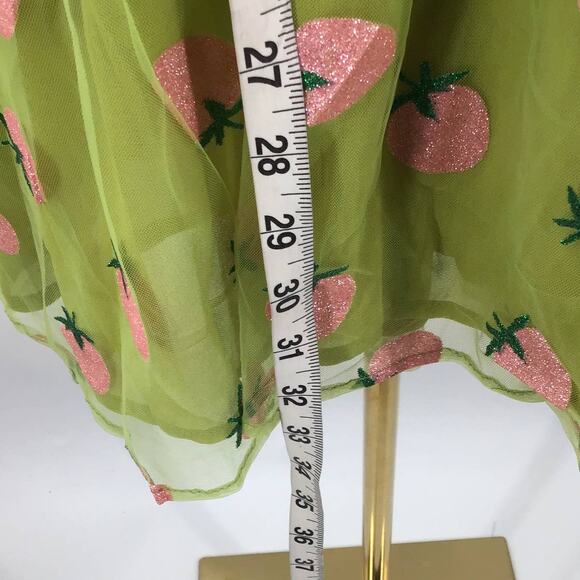 UNIQUE VINTAGE SMAK PARLOUR L green strawberry print mesh glitter dress - Picture 5 of 9